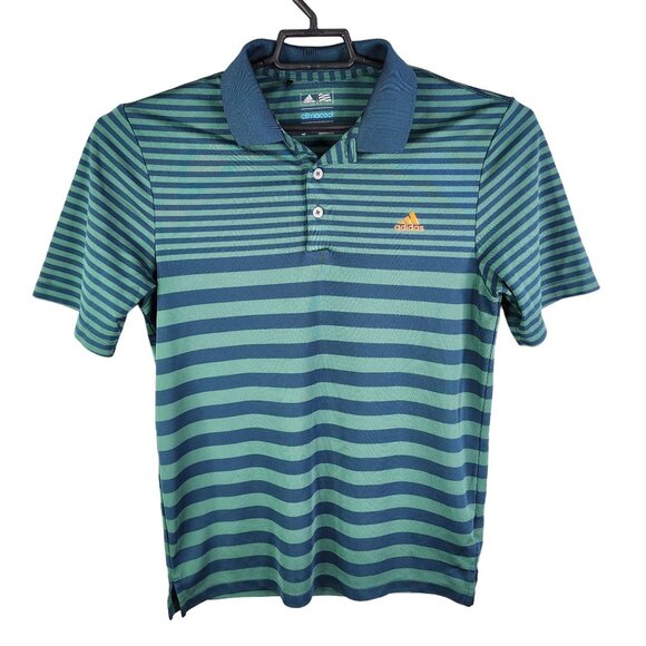 Mens Adidas ClimaCool Polo Shirt Green & Blue Stripe Short Sleeve Size S - Picture 1 of 11